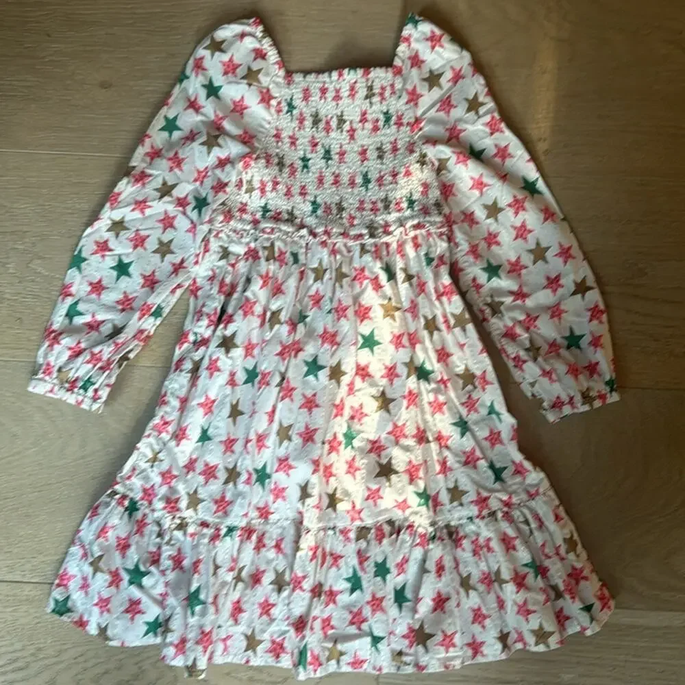 J Crew Crew Cuts Girls' long puff-sleeve dress in sparkle stars Size 8